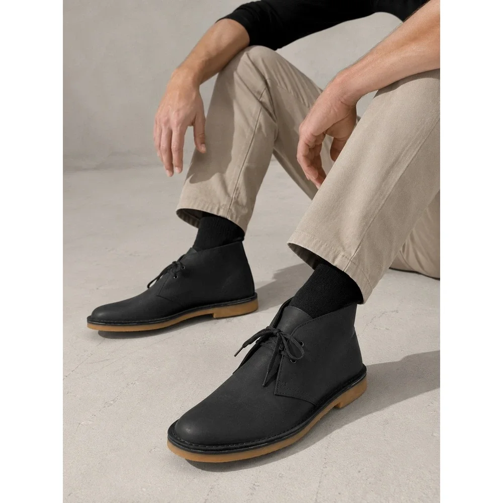 Clarks Mens Bushacre 3 Black Leather Chukka Desert Boots 11.5 M 261535297105